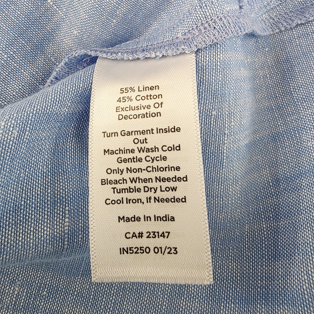 TALBOTS Boho Embroidered Linen Blue Blouse Small - Picture 10 of 12